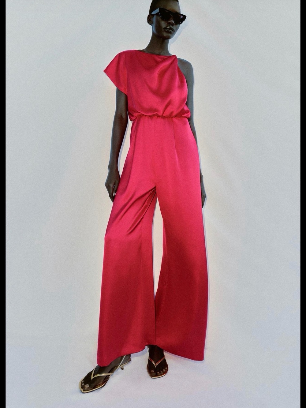 Zara One-Shoulder Wide-Leg Jumpsuit in Bright Pink